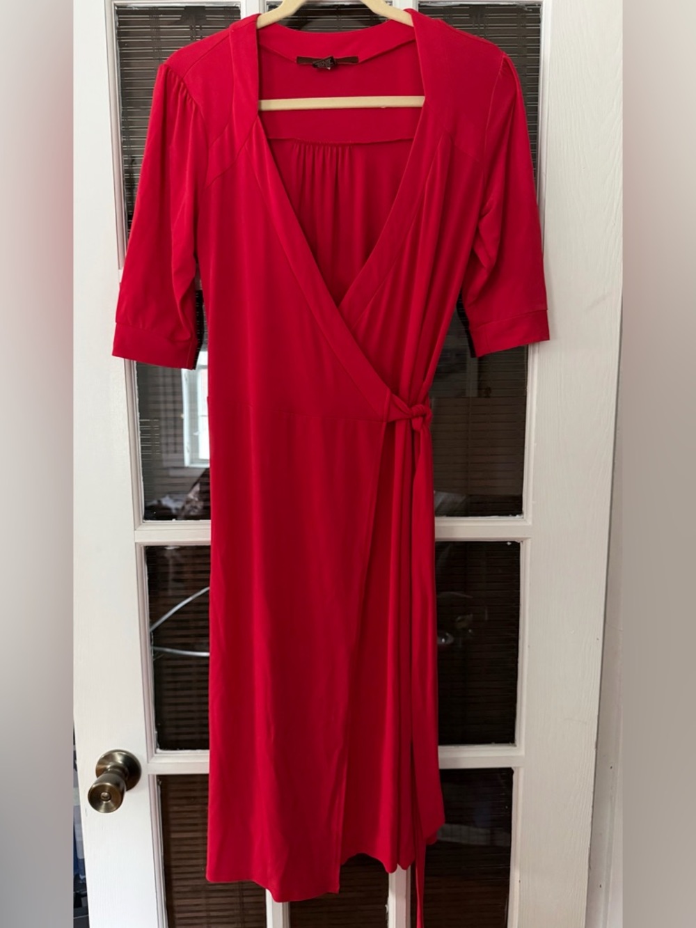 Merona Women’s M Red Midi Elbow Sleeve Wrap Dress | SKU 0079